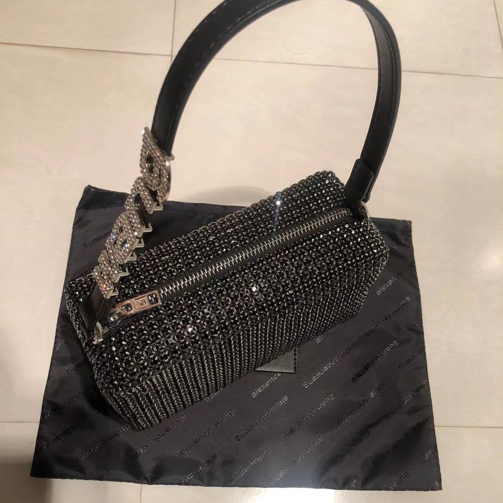 Alexander wang Rhinestone Shoulder Bag Black